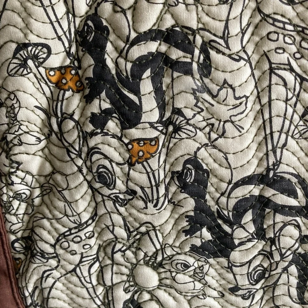 Disney Bambi & Flower Quilted Tote Brown Trim Floral Embroidered Straps - Picture 4 of 11